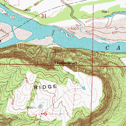Topographic Map of Taylor Bluff, OK