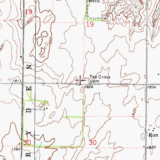 Topographic Map of Tea Cross Cemetery, OK