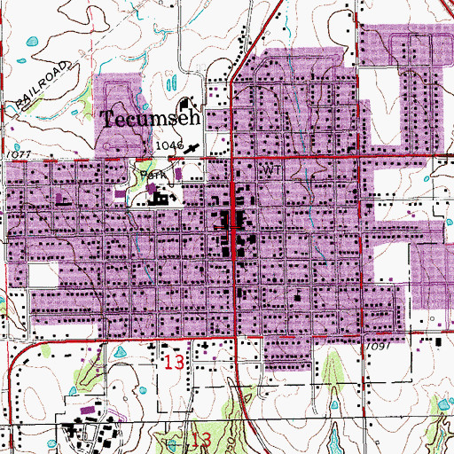 Topographic Map of Tecumseh, OK