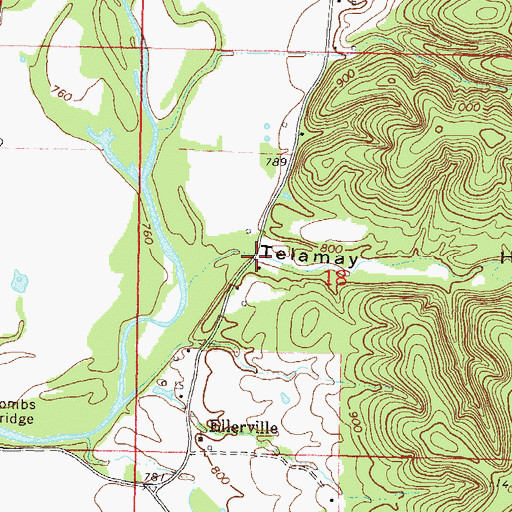 Topographic Map of Telamay Hollow, OK