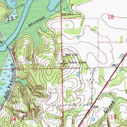 Topographic Map of Teller Cemetery, OK
