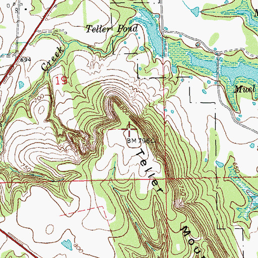 Topographic Map of Teller Mountain, OK
