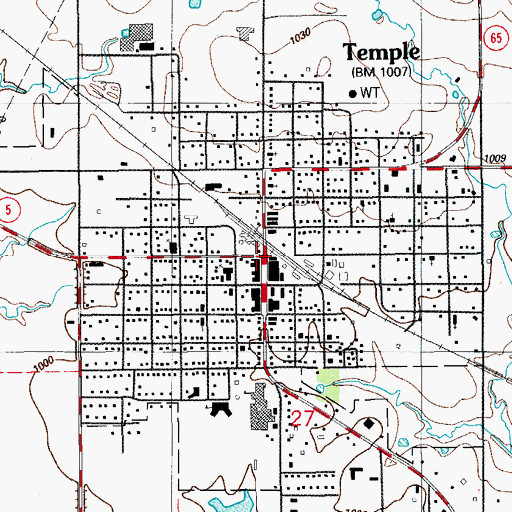 Topographic Map of Temple, OK