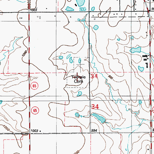 Topographic Map of Temple Cemetery, OK
