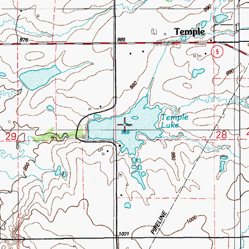 Topographic Map of Temple Lake, OK