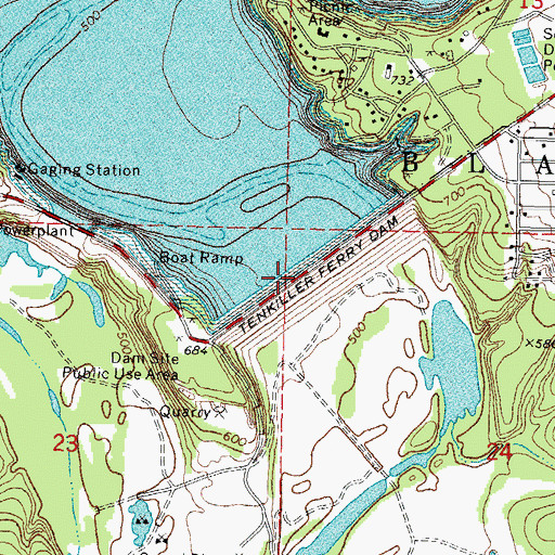Topographic Map of Tenkiller Ferry Dam, OK