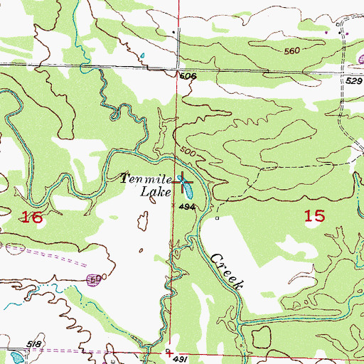 Topographic Map of Tenmile Lake, OK