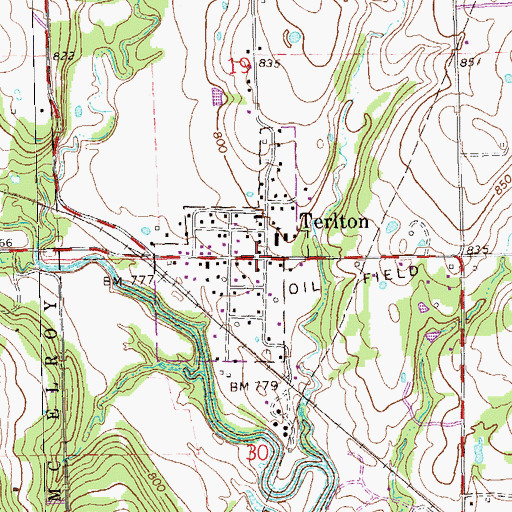 Topographic Map of Terlton, OK