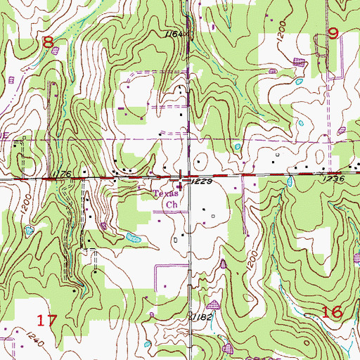 Topographic Map of Texas Church, OK