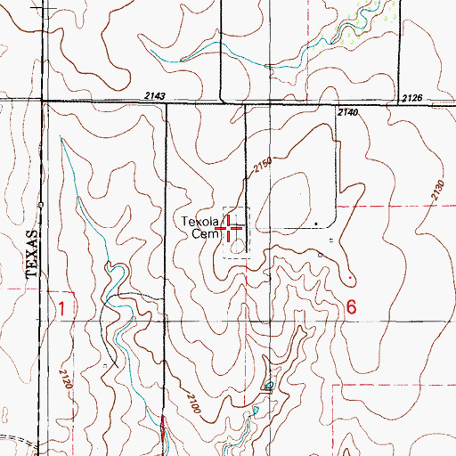 Topographic Map of Texola Cemetery, OK