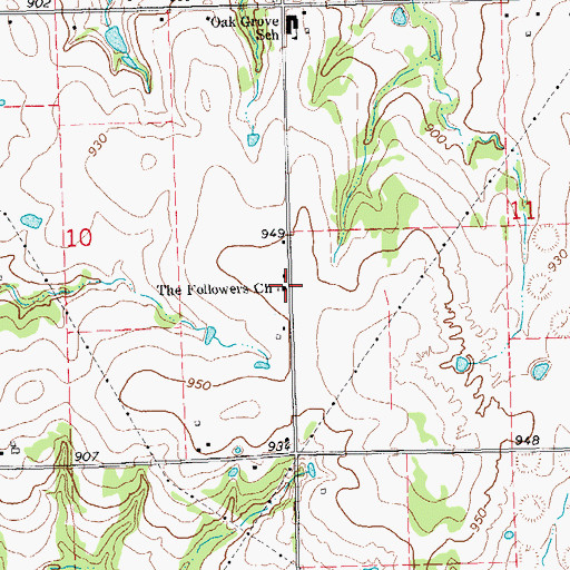 Topographic Map of The Followers Church, OK