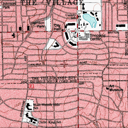 Topographic Map of The Village, OK