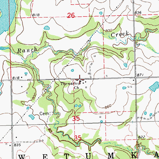 Topographic Map of Thewarley Church, OK