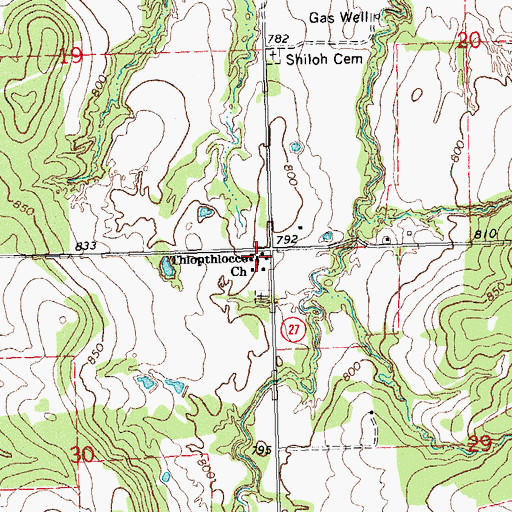 Topographic Map of Thlopthlocco Church, OK