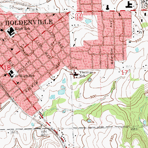 Topographic Map of Thomas Middle School, OK