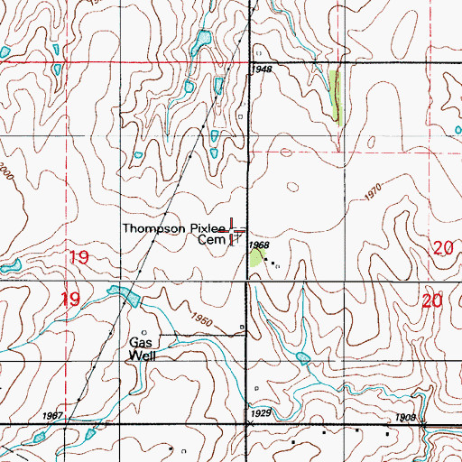 Topographic Map of Thompson Pixlee Cemetery, OK