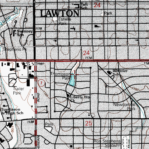 Topographic Map of Thompson Park, OK