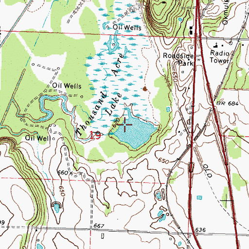 Topographic Map of Thousand Acre Lake, OK