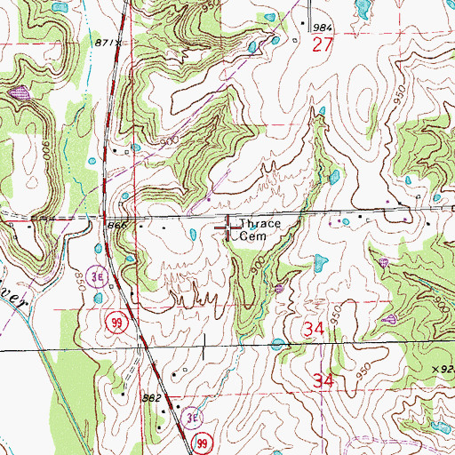 Topographic Map of Thrace Cemetery, OK