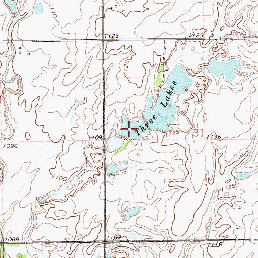 Topographic Map of Three Lakes, OK