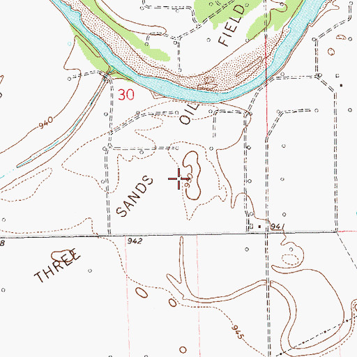 Topographic Map of Three Sands Oil Field, OK