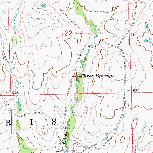 Topographic Map of Three Springs, OK