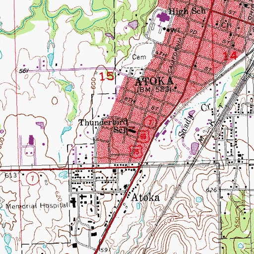 Topographic Map of Thunderbird School, OK