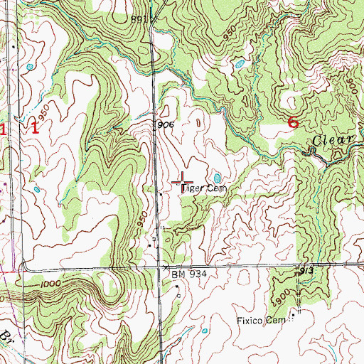 Topographic Map of Tiger Cemetery, OK