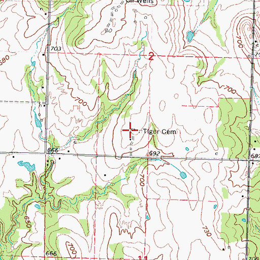 Topographic Map of Tiger Cemetery, OK