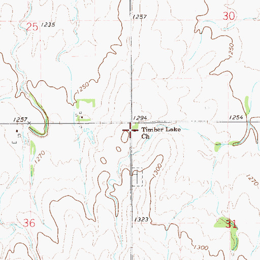 Topographic Map of Timber Lake Church, OK