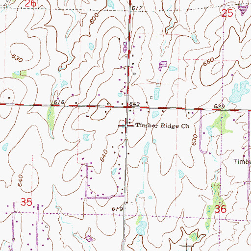 Topographic Map of Timber Ridge Church, OK