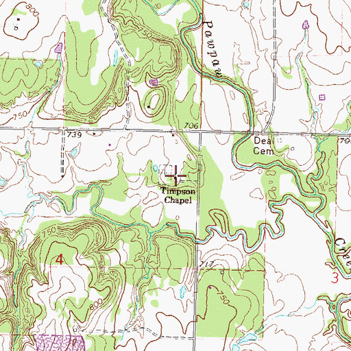 Topographic Map of Timpson Chapel, OK