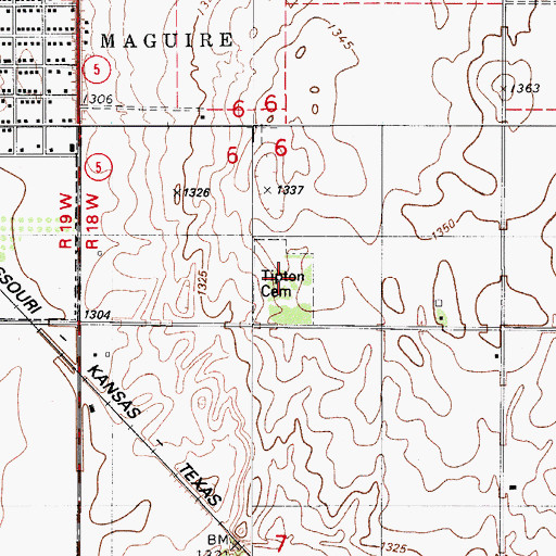 Topographic Map of Tipton Cemetery, OK