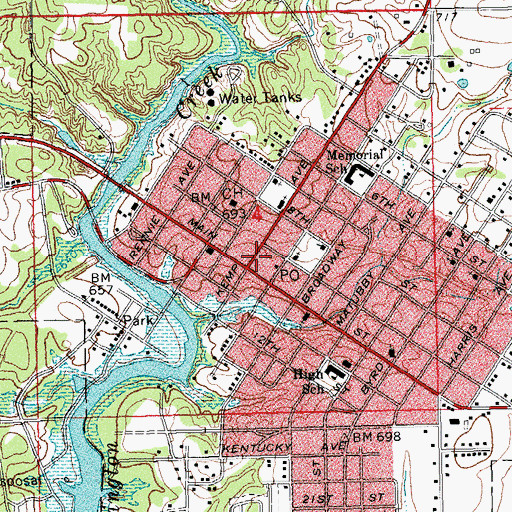 Topographic Map of Tishomingo, OK