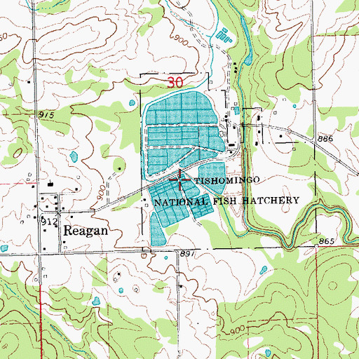 Topographic Map of Tishomingo National Fish Hatchery, OK