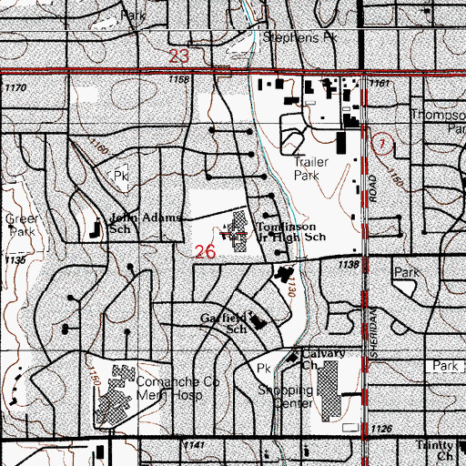 Topographic Map of Tomlinson Middle School, OK