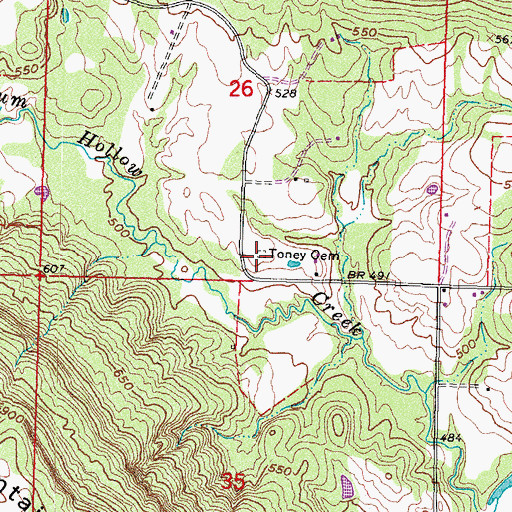 Topographic Map of Toney Cemetery, OK