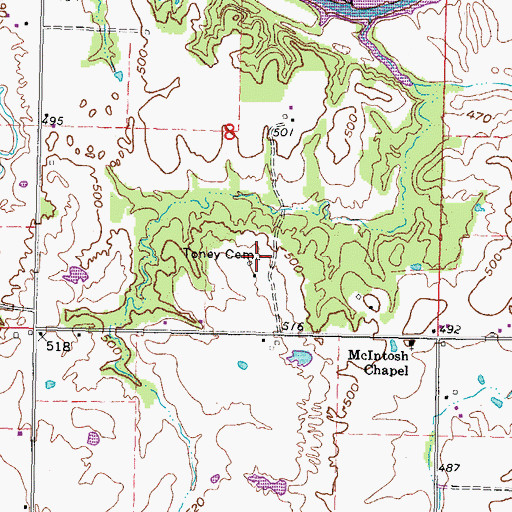 Topographic Map of Toney Cemetery, OK