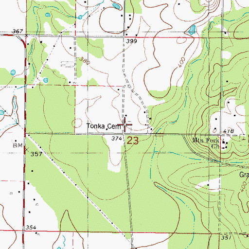 Topographic Map of Tonka Cemetery, OK