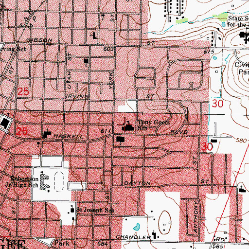 Topographic Map of Tony Goetz Elementary School, OK