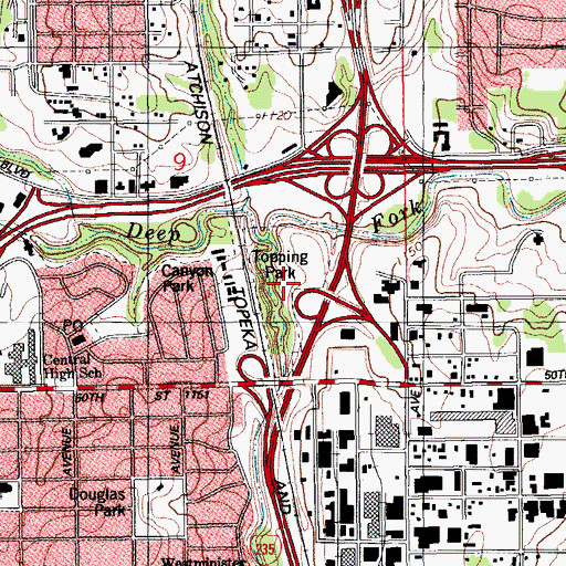 Topographic Map of Topping Park, OK