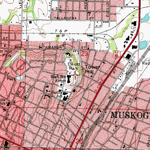Topographic Map of Tower Hill, OK