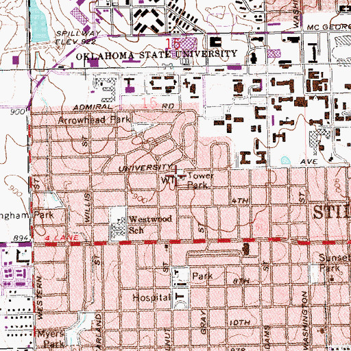 Topographic Map of Tower Park, OK
