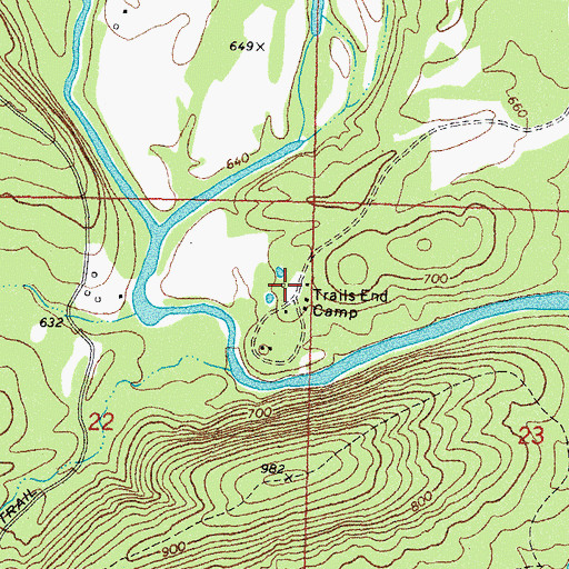 Topographic Map of Trails End Camp, OK