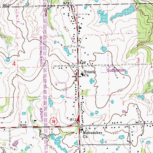 Topographic Map of Trinity Church, OK