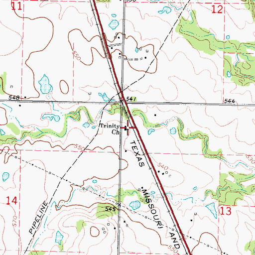 Topographic Map of Trinity Church, OK