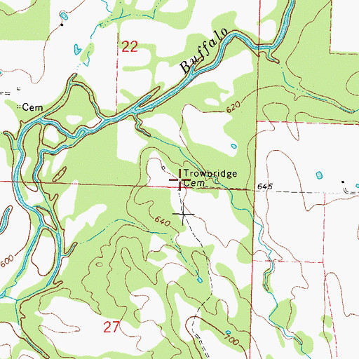 Topographic Map of Trowbridge Cemetery, OK