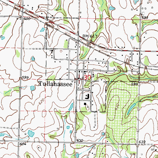 Topographic Map of Tullahassee, OK