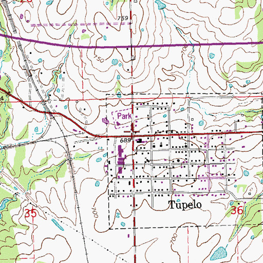 Topographic Map of Tupelo, OK