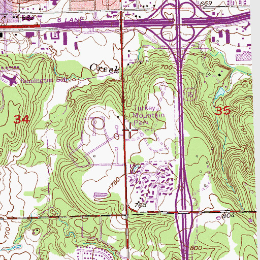 Topographic Map of Turkey Mountain Park, OK